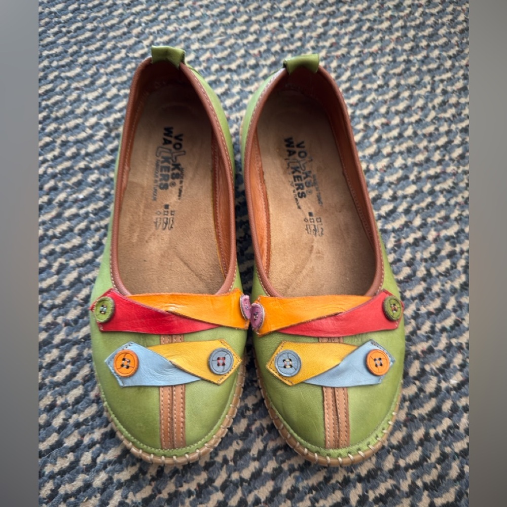 Colorful Leather Flats with Button Accents